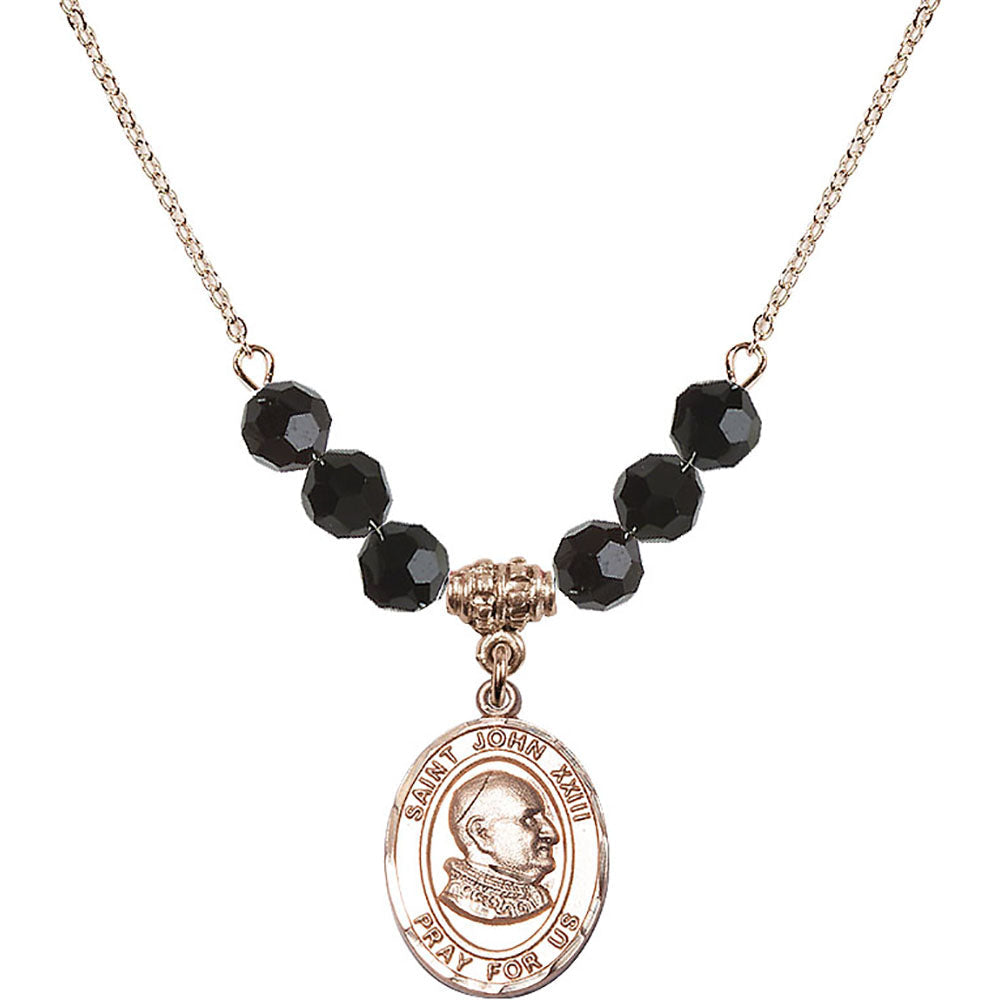 14kt Gold Filled Saint John XXIII Birthstone Necklace with Jet Beads - 8455