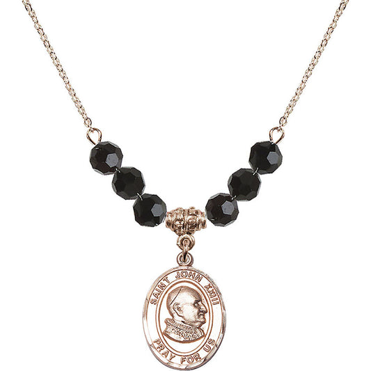 14kt Gold Filled Saint John XXIII Birthstone Necklace with Jet Beads - 8455