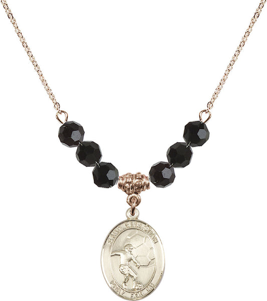 14kt Gold Filled Saint Sebastian / Soccer Birthstone Necklace with Jet Beads - 8603