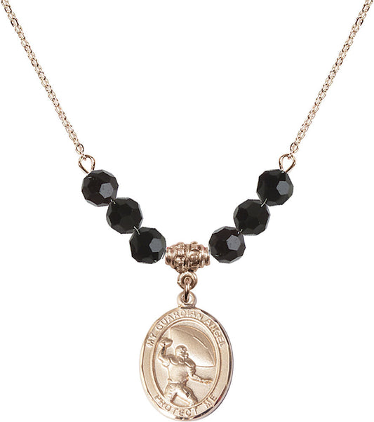 14kt Gold Filled Guardian Angel/Football Birthstone Necklace with Jet Beads - 8701
