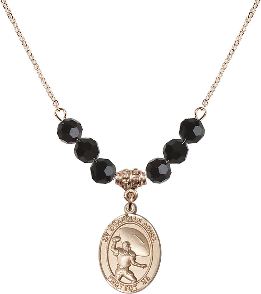 14kt Gold Filled Guardian Angel/Track&Field-Women Birthstone Necklace with Jet Beads - 8710
