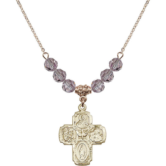 14kt Gold Filled 5-Way Birthstone Necklace with Light Amethyst Beads - 0041
