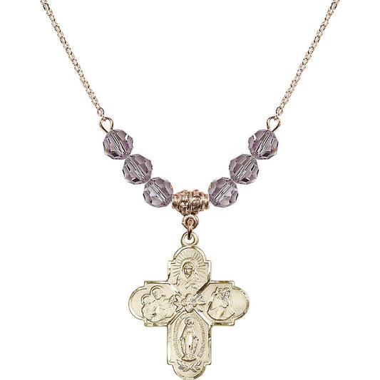 14kt Gold Filled 4-Way Birthstone Necklace with Light Amethyst Beads - 0043