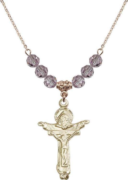 14kt Gold Filled Trinity Crucifix Birthstone Necklace with Light Amethyst Beads - 0065