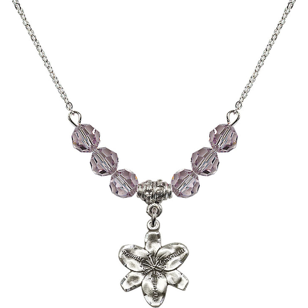 Sterling Silver Chastity Birthstone Necklace with Light Amethyst Beads - 0088