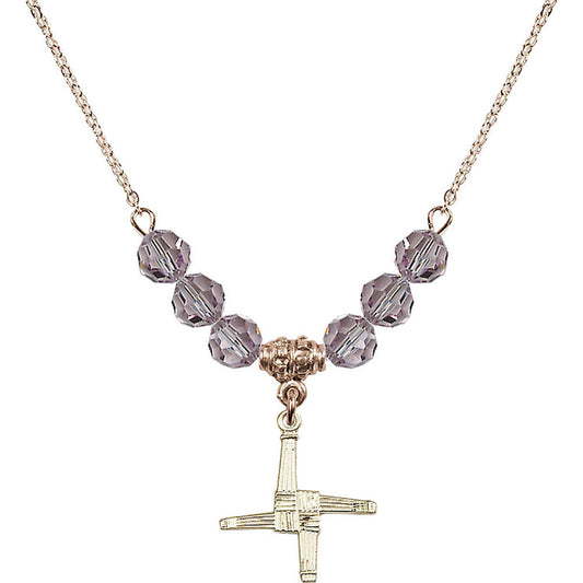 14kt Gold Filled Saint Brigid Cross Birthstone Necklace with Light Amethyst Beads - 0290