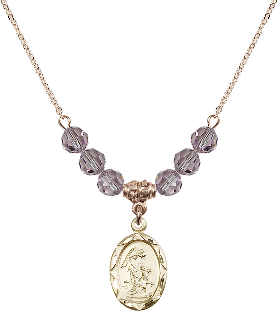 14kt Gold Filled Guardian Angel Birthstone Necklace with Light Amethyst Beads - 0612