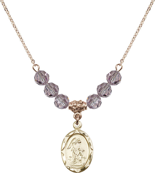 14kt Gold Filled Guardian Angel Birthstone Necklace with Light Amethyst Beads - 0612