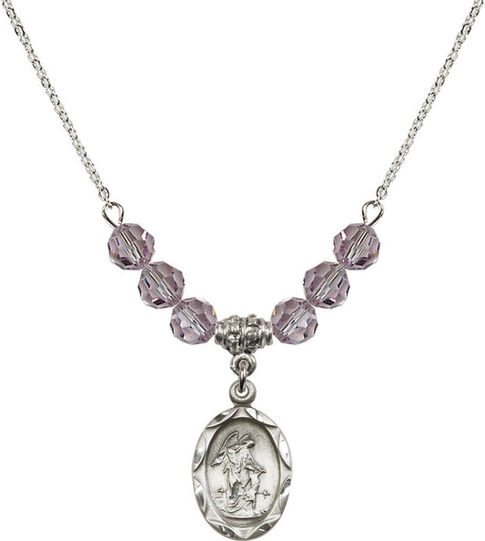 Sterling Silver Guardian Angel Birthstone Necklace with Light Amethyst Beads - 0612