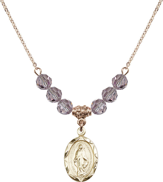 14kt Gold Filled Miraculous Birthstone Necklace with Light Amethyst Beads - 0612