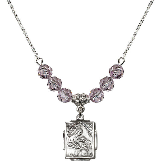 Sterling Silver Saint Ann Birthstone Necklace with Light Amethyst Beads - 0804