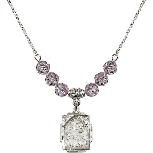 Sterling Silver Saint Joseph Birthstone Necklace with Light Amethyst Beads - 0804