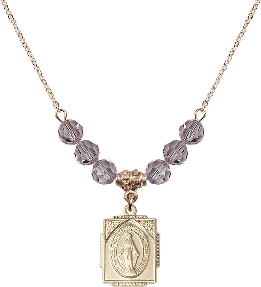 14kt Gold Filled Miraculous Birthstone Necklace with Light Amethyst Beads - 0804