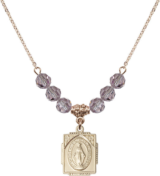 14kt Gold Filled Miraculous Birthstone Necklace with Light Amethyst Beads - 0804