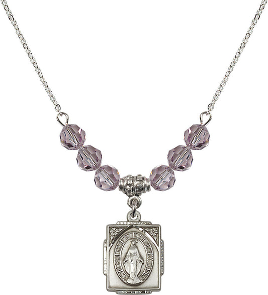 Sterling Silver Miraculous Birthstone Necklace with Light Amethyst Beads - 0804
