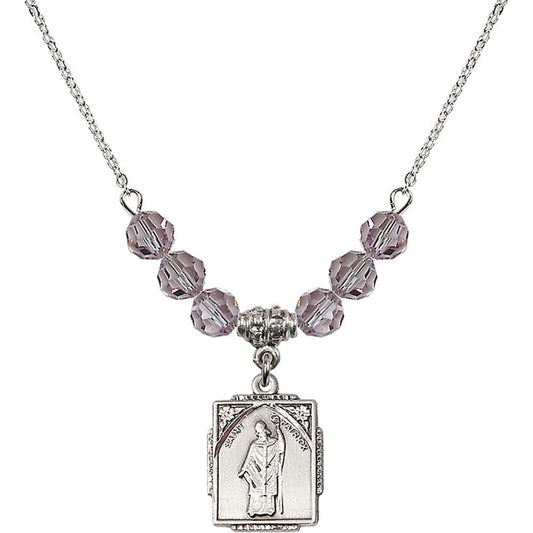 Sterling Silver Saint Patrick Birthstone Necklace with Light Amethyst Beads - 0804