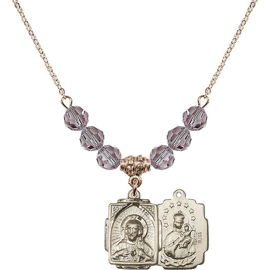 14kt Gold Filled Scapular Birthstone Necklace with Light Amethyst Beads - 0804