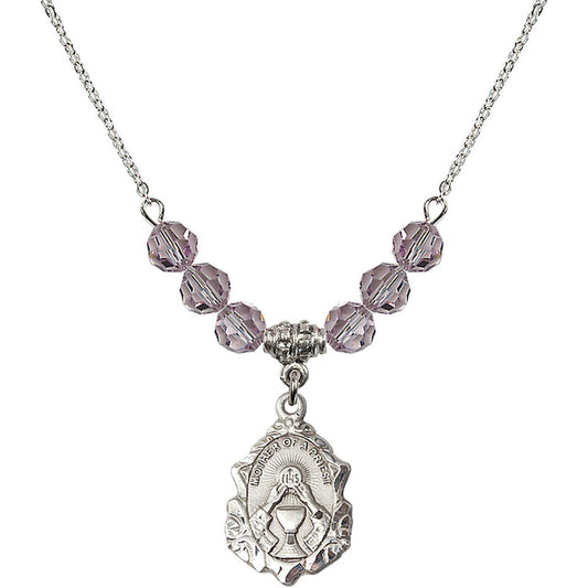Sterling Silver Mother of a Priest Birthstone Necklace with Light Amethyst Beads - 0811