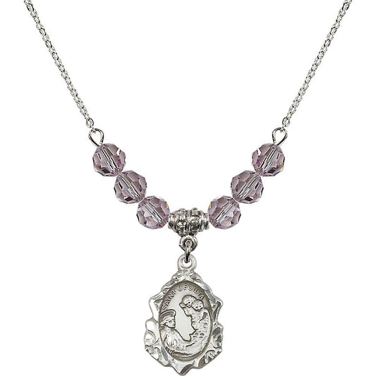 Sterling Silver Saint Cecilia Birthstone Necklace with Light Amethyst Beads - 0822