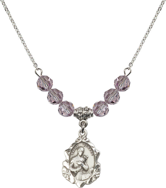 Sterling Silver Saint Gerard Birthstone Necklace with Light Amethyst Beads - 0822
