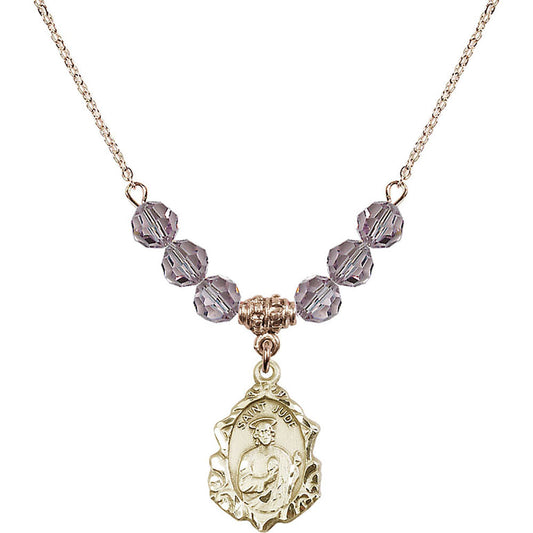 14kt Gold Filled Saint Jude Birthstone Necklace with Light Amethyst Beads - 0822