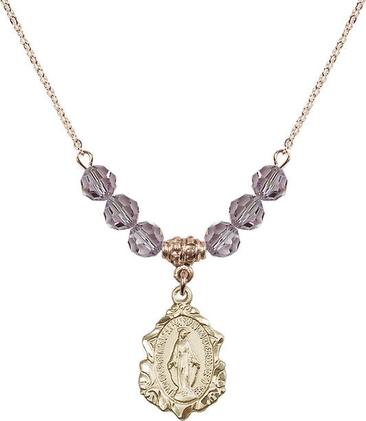 14kt Gold Filled Miraculous Birthstone Necklace with Light Amethyst Beads - 0822