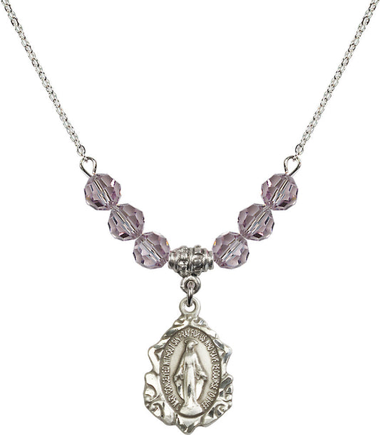 Sterling Silver Miraculous Birthstone Necklace with Light Amethyst Beads - 0822