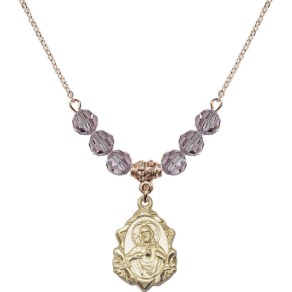 14kt Gold Filled Scapular Birthstone Necklace with Light Amethyst Beads - 0822