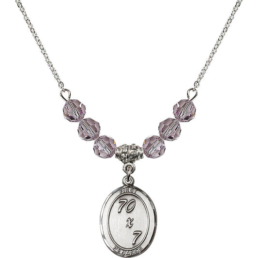 Sterling Silver First Penance Birthstone Necklace with Light Amethyst Beads - 0867