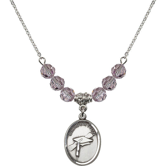 Sterling Silver Graduation Birthstone Necklace with Light Amethyst Beads - 0872