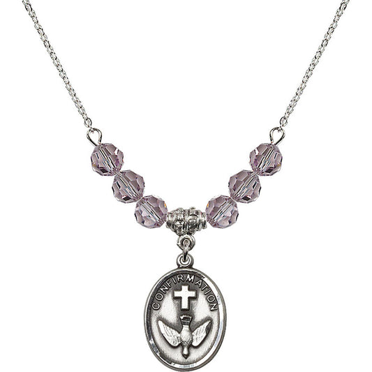 Sterling Silver Confirmation Birthstone Necklace with Light Amethyst Beads - 0873