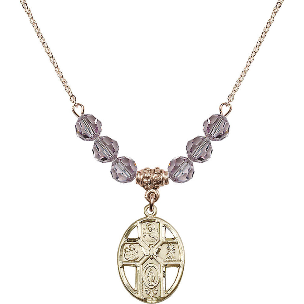 14kt Gold Filled 5-Way / Holy Spirit Birthstone Necklace with Light Amethyst Beads - 0880