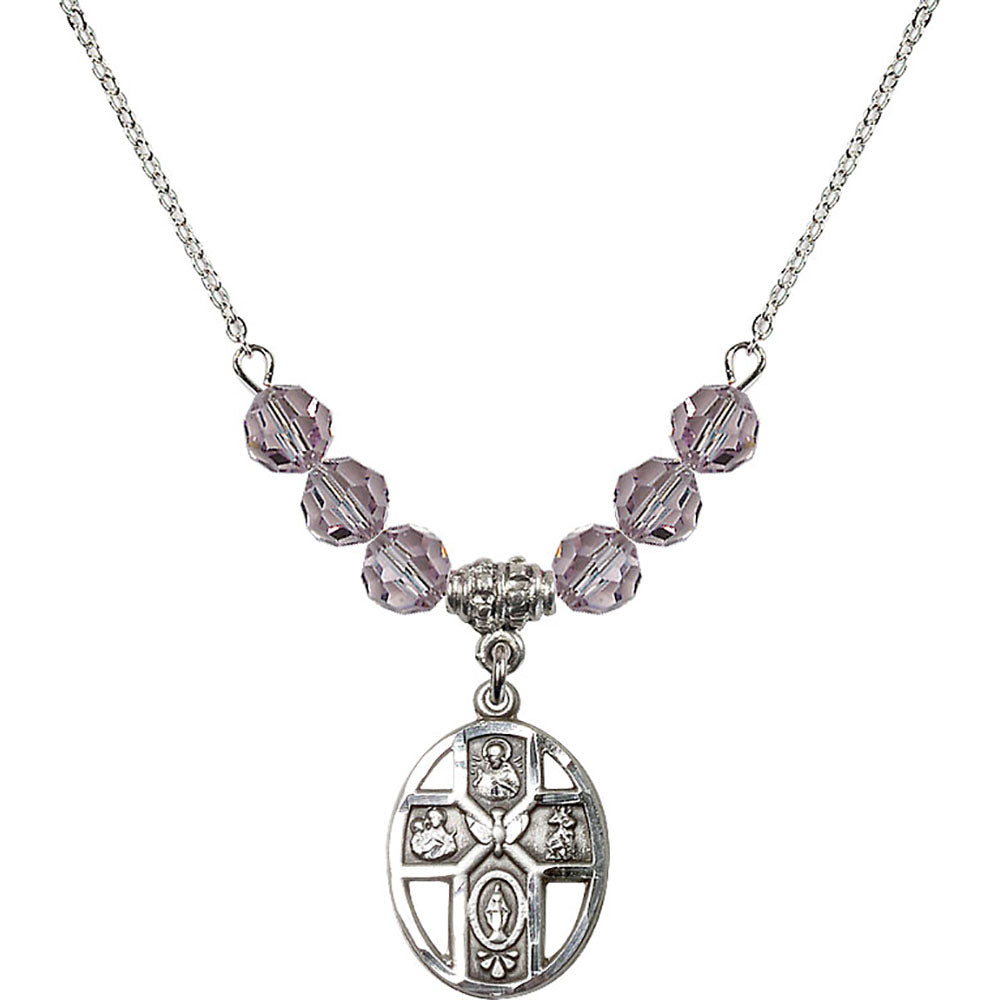 Sterling Silver 5-Way / Holy Spirit Birthstone Necklace with Light Amethyst Beads - 0880