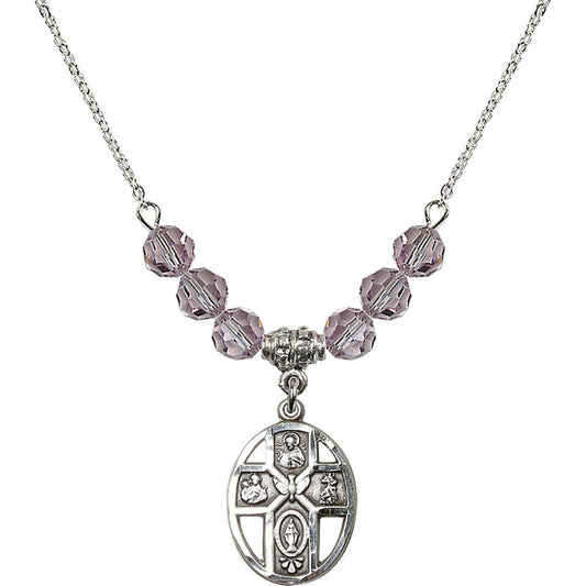 Sterling Silver 5-Way / Holy Spirit Birthstone Necklace with Light Amethyst Beads - 0880
