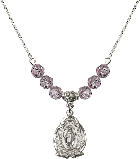 Sterling Silver Miraculous Birthstone Necklace with Light Amethyst Beads - 1481