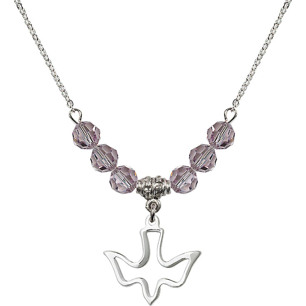 Sterling Silver Holy Spirit Birthstone Necklace with Light Amethyst Beads - 1510
