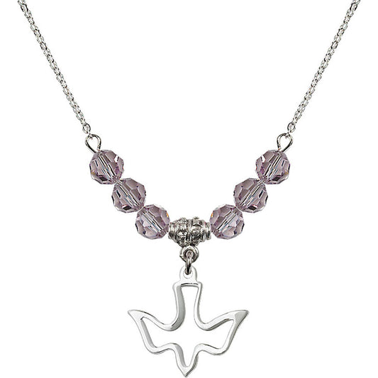 Sterling Silver Holy Spirit Birthstone Necklace with Light Amethyst Beads - 1510