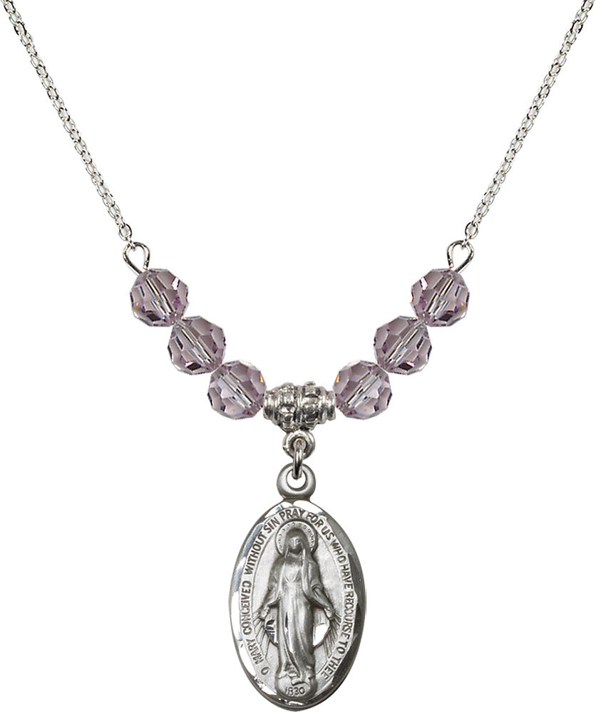 Sterling Silver Miraculous Birthstone Necklace with Light Amethyst Beads - 1615