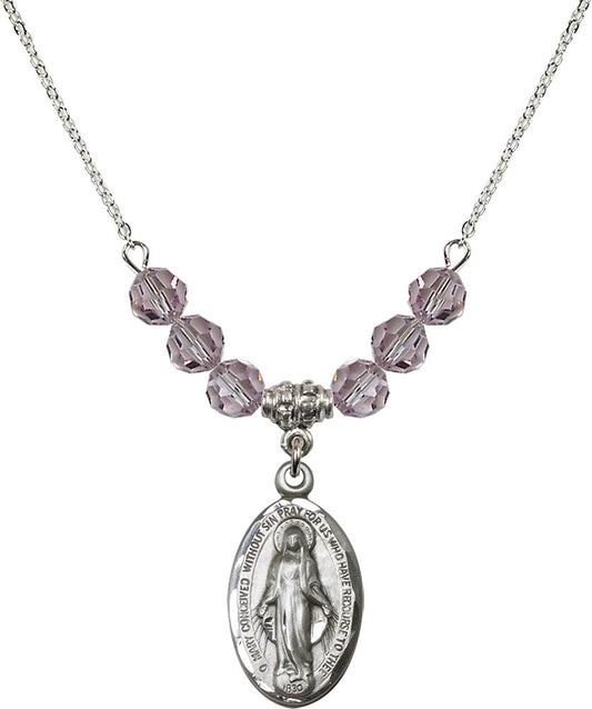 Sterling Silver Miraculous Birthstone Necklace with Light Amethyst Beads - 1615