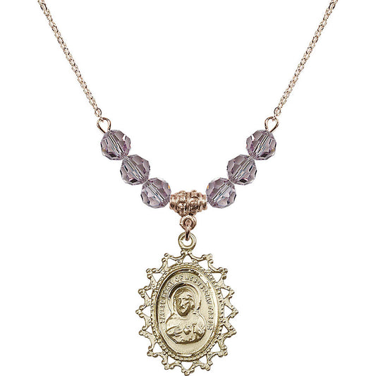 14kt Gold Filled Scapular Birthstone Necklace with Light Amethyst Beads - 1619