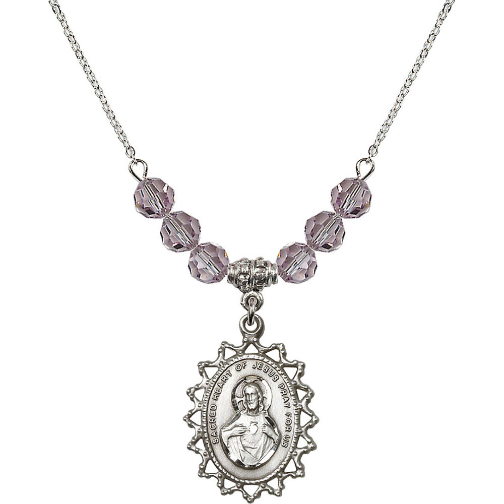 Sterling Silver Scapular Birthstone Necklace with Light Amethyst Beads - 1619