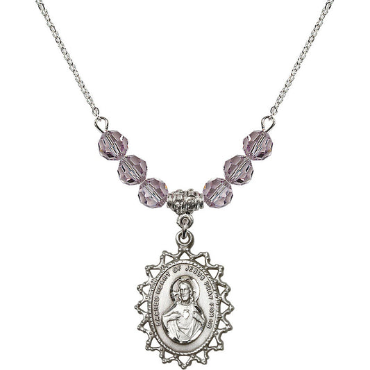 Sterling Silver Scapular Birthstone Necklace with Light Amethyst Beads - 1619