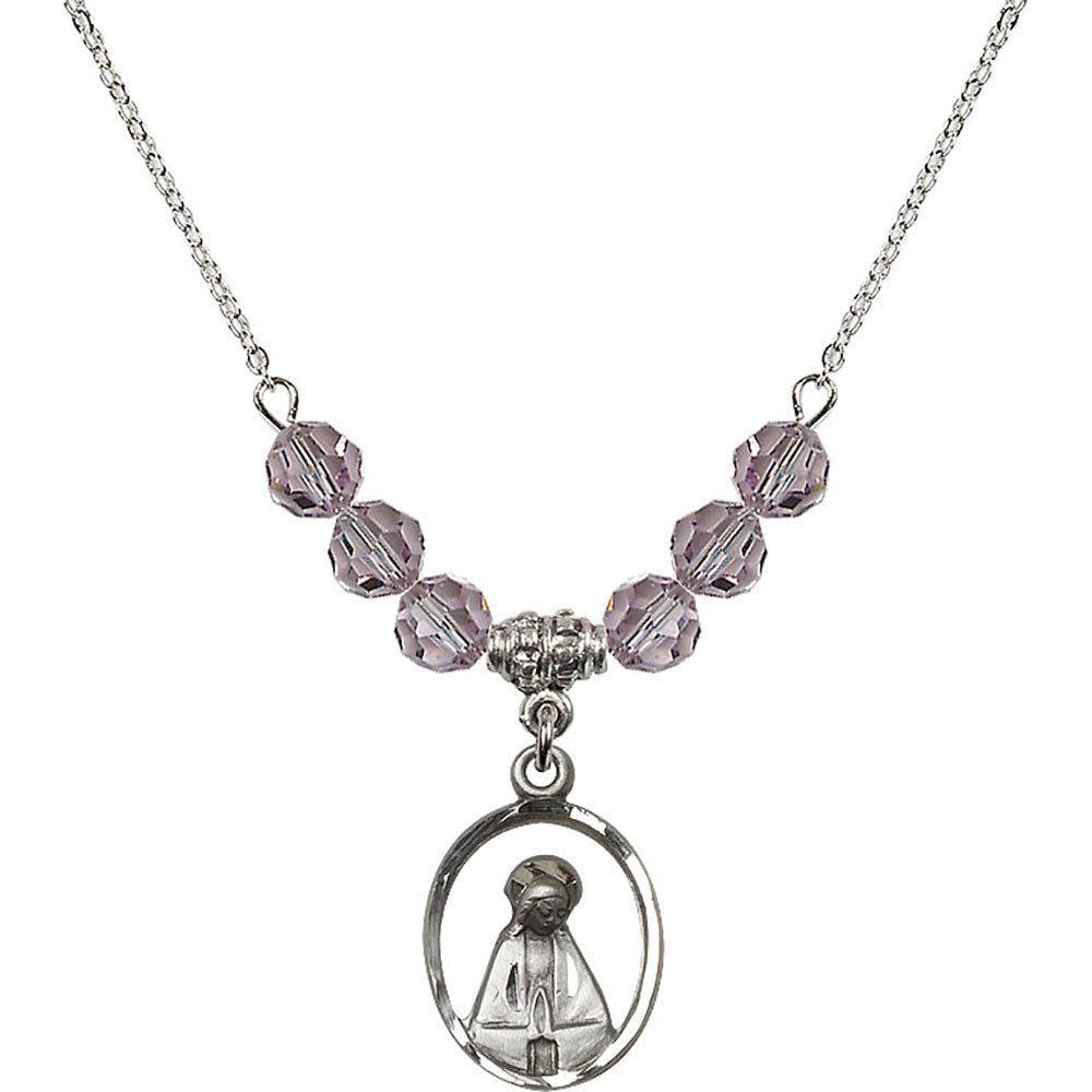Sterling Silver Madonna Birthstone Necklace with Light Amethyst Beads - 1626
