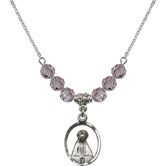 Sterling Silver Madonna Birthstone Necklace with Light Amethyst Beads - 1626