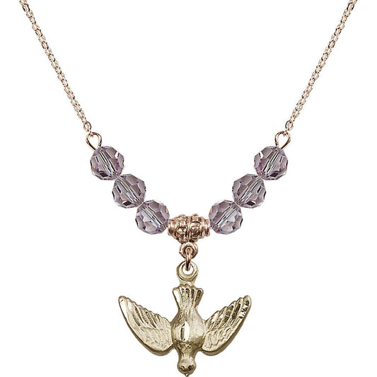 14kt Gold Filled Holy Spirit Birthstone Necklace with Light Amethyst Beads - 1628