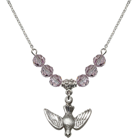 Sterling Silver Holy Spirit Birthstone Necklace with Light Amethyst Beads - 1628