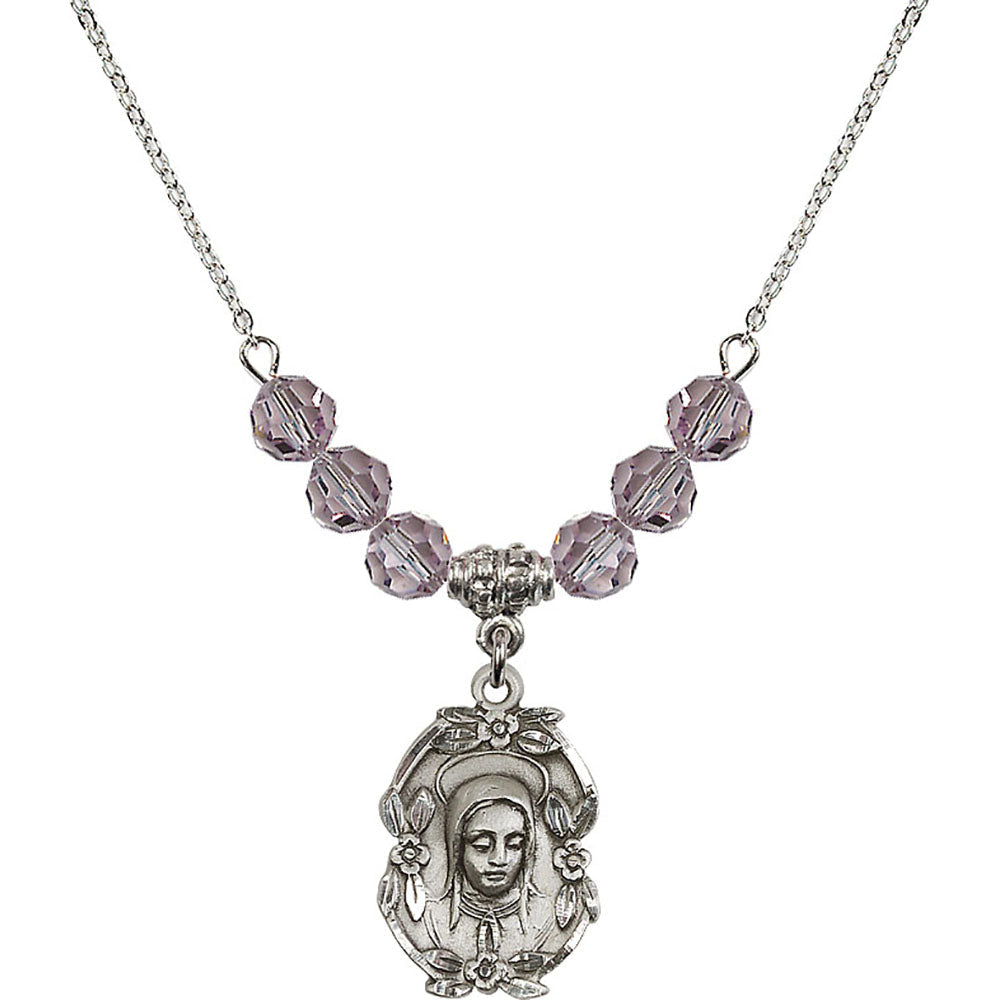 Sterling Silver Madonna Birthstone Necklace with Light Amethyst Beads - 1647