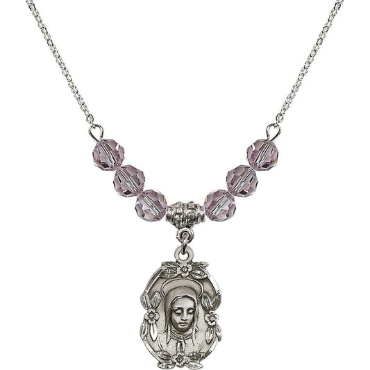 Sterling Silver Madonna Birthstone Necklace with Light Amethyst Beads - 1647