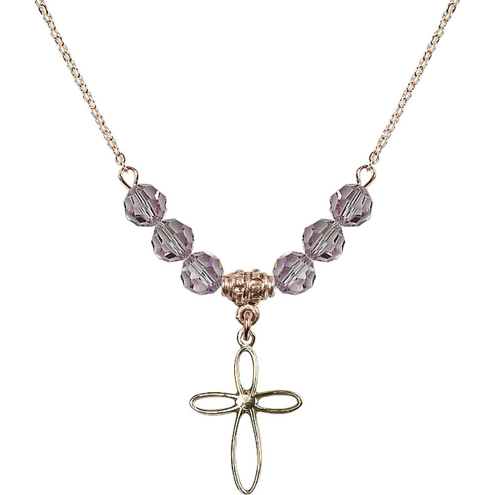 14kt Gold Filled Loop Cross Birthstone Necklace with Light Amethyst Beads - 1707