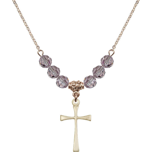 14kt Gold Filled Maltese Cross Birthstone Necklace with Light Amethyst Beads - 1870